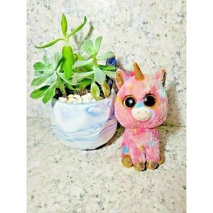 Ty Beanie Boo 6 inch‎ Fantasia the Unicorn Pink Big Eyes Preowned.